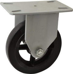 Fairbanks - 8" Diam x 2" Wide x 9-3/4" OAH Top Plate Mount Rigid Caster - Rubber, 1,000 Lb Capacity, Roller Bearing, 5-1/2 x 8-1/4" Plate - Eagle Tool & Supply