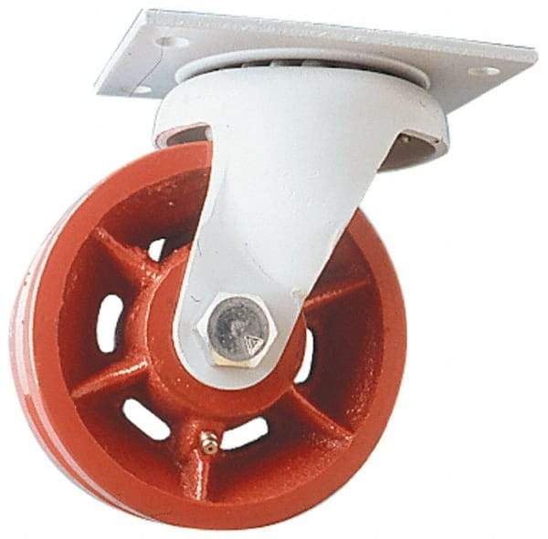Fairbanks - 8" Diam x 2-1/2" Wide x 10" OAH Top Plate Mount Swivel Caster - Ductile Iron, 2,500 Lb Capacity, Roller Bearing, 5 x 6-1/2" Plate - Eagle Tool & Supply