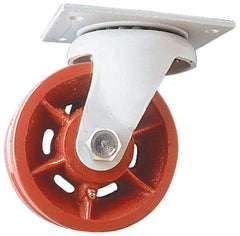 Fairbanks - 8" Diam x 2-1/2" Wide x 10" OAH Top Plate Mount Swivel Caster - Ductile Iron, 2,500 Lb Capacity, Roller Bearing, 5 x 6-1/2" Plate - Eagle Tool & Supply
