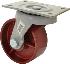 Fairbanks - 6" Diam x 2-1/2" Wide x 7-3/4" OAH Top Plate Mount Swivel Caster - Ductile Iron, 2,500 Lb Capacity, Roller Bearing, 5 x 6-1/2" Plate - Eagle Tool & Supply