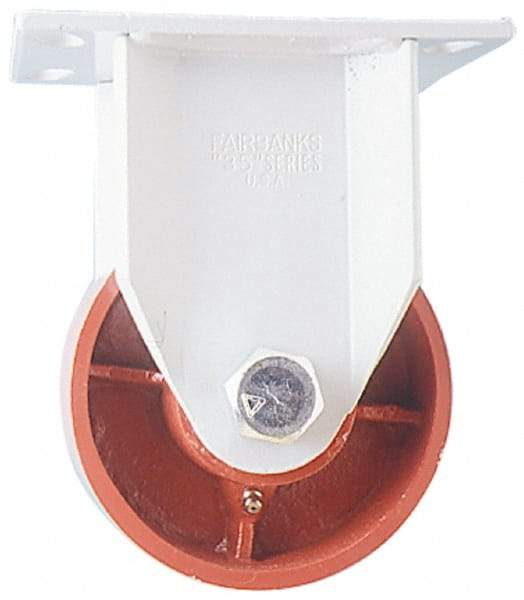 Fairbanks - 8" Diam x 2-1/2" Wide x 10" OAH Top Plate Mount Rigid Caster - Ductile Iron, 2,500 Lb Capacity, Roller Bearing, 5 x 6-1/2" Plate - Eagle Tool & Supply