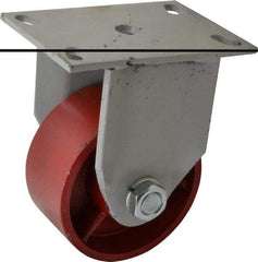 Fairbanks - 5" Diam x 2-1/2" Wide x 7-1/4" OAH Top Plate Mount Rigid Caster - Ductile Iron, 2,500 Lb Capacity, Roller Bearing, 5 x 6-1/2" Plate - Eagle Tool & Supply