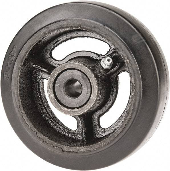 Fairbanks - 5 Inch Diameter x 2 Inch Wide, Rubber Caster Wheel - 350 Lb. Capacity, 2-3/16 Inch Hub Length, 1/2 Inch Axle Diameter, Delrin Bearing - Eagle Tool & Supply