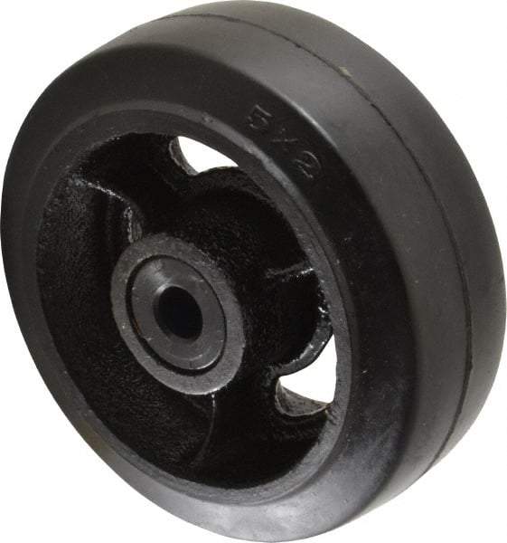 Fairbanks - 5 Inch Diameter x 2 Inch Wide, Rubber Caster Wheel - 675 Lb. Capacity, 2-3/16 Inch Hub Length, 1/2 Inch Axle Diameter, Delrin Bearing - Eagle Tool & Supply