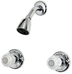 B&K Mueller - Concealed, Two Handle, Chrome Coated, Brass, Valve and Shower Head - Knob Handles, 8 Inch Mounting Centers, Acrylic Handles - Eagle Tool & Supply