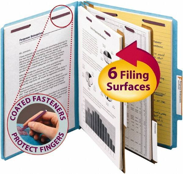 SMEAD - 8-1/2 x 11", Letter Size, Blue, Classification Folders with Top Tab Fastener - 2/5 Tab Cut Location - Eagle Tool & Supply