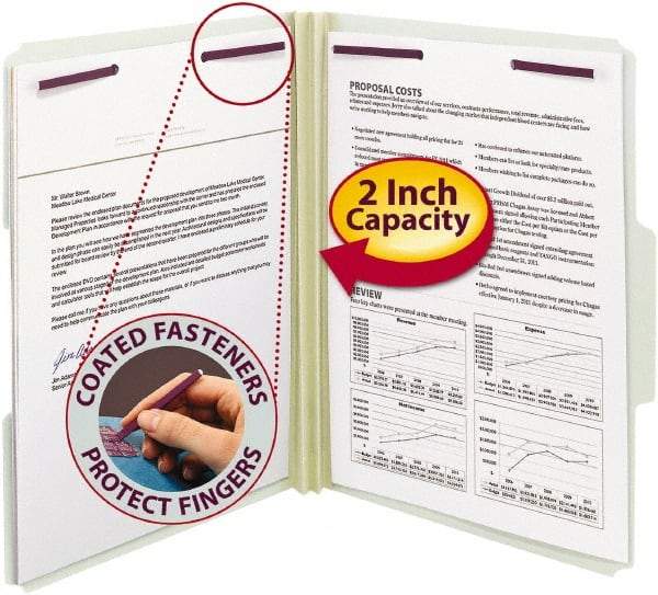 SMEAD - 8-1/2 x 11", Letter Size, Gray/Green, File Folders with Top Tab Fastener - 1/3 Tab Cut Location - Eagle Tool & Supply