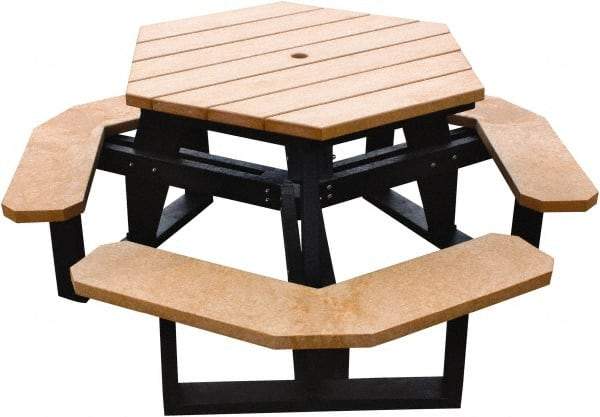 Vestil - 69-1/2" Long x 69-1/2" Wide x 30-1/2" High Stationary Activity/Utility Table without Back Rests - ADA Version - Cedar & Black, Plastic - Eagle Tool & Supply