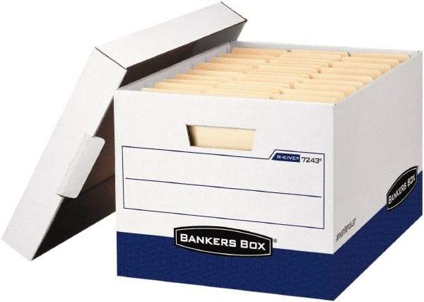 BANKERS BOX - 1 Compartment, 12 Inch Wide x 15 Inch Deep x 10 Inch High, File Storage Box - Paper, White and Blue - Eagle Tool & Supply