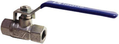 Legris - 1-1/4" Pipe, Female Port, Nickel Plated Brass Standard Ball Valve - Inline - One Way Flow, FBSPP x FBSPP Ends, Lever Handle, 363 WOG - Eagle Tool & Supply