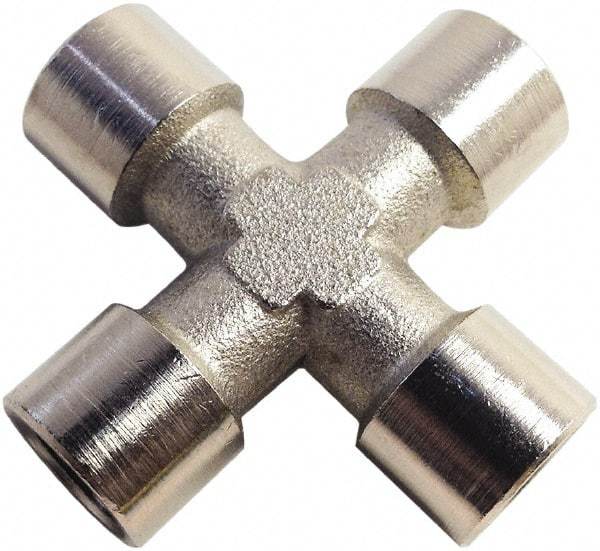 Legris - 3/8 Female Thread, Nickel Plated Brass Industrial Pipe Female Cross - FBSPP, 870 psi - Eagle Tool & Supply