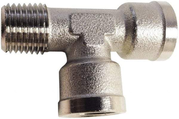 Legris - 1/8 Male Thread x 1/8 Female Thread, Nickel Plated Brass Industrial Pipe Street Tee - MBSPT x FBSPP, 870 psi - Eagle Tool & Supply