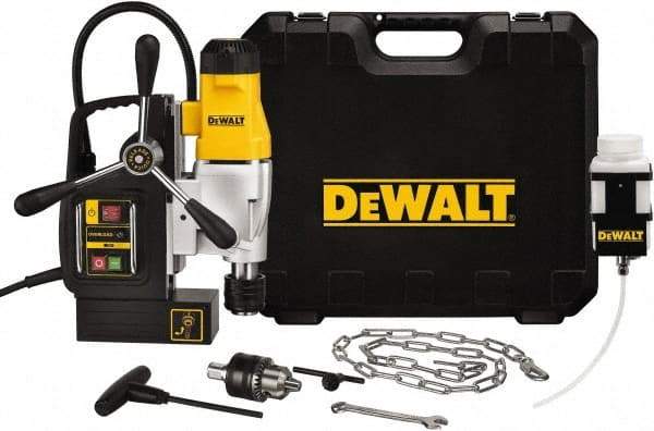 DeWALT - 1/2" Chuck, 4.375" Travel, Portable Magnetic Drill Press - 300 & 450 RPM, 10 Amps, 1100 Watts, 120 Volts, 8' Cord Length - Eagle Tool & Supply