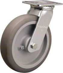 Hamilton - 8" Diam x 2" Wide x 9-1/2" OAH Top Plate Mount Swivel Caster - Rubber Mold on Polyolefin, 500 Lb Capacity, Straight Roller Bearing, 4 x 4-1/2" Plate - Eagle Tool & Supply