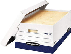 BANKERS BOX - 1 Compartment, 16" Wide x 10-3/8" High x 7-21/64" Deep, Storage Box - Corrugated Cardboard, White/Blue - Eagle Tool & Supply