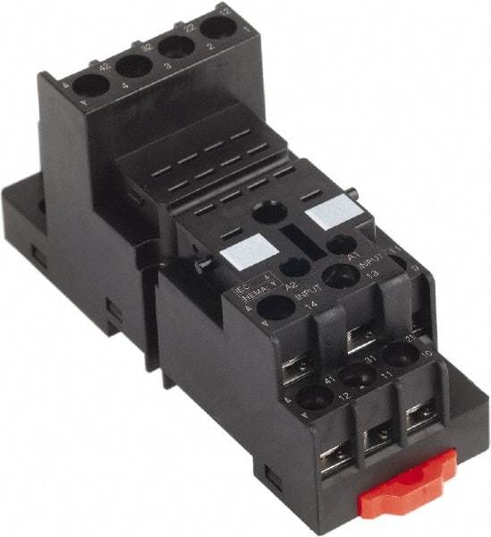 Schneider Electric - 250 Volt, 10 Amp, Flat Relay Socket - DIN Rail Mount, Panel Mount, IP20, Box Lug Mixed Terminal - Eagle Tool & Supply