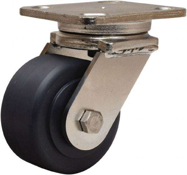 Hamilton - 4" Diam x 2" Wide x 5-5/8" OAH Top Plate Mount Swivel Caster - Nylon, 1,600 Lb Capacity, Stainless Steel Double Shielded Precision Ball Bearing, 4 x 5" Plate - Eagle Tool & Supply
