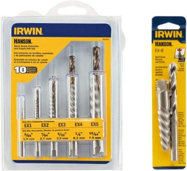 Irwin Hanson - 12 Piece Spiral Flute Screw Extractor & Drill Set - Screw Range 3/16 to 3/4, 5/8 to 7/8" - Eagle Tool & Supply