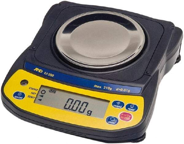 A&D Engineering - 310 g, 0.01 g Graduation, Backlit Graphic LCD Portable Balance - 4.3" Platform Diam, External Calibration - Eagle Tool & Supply