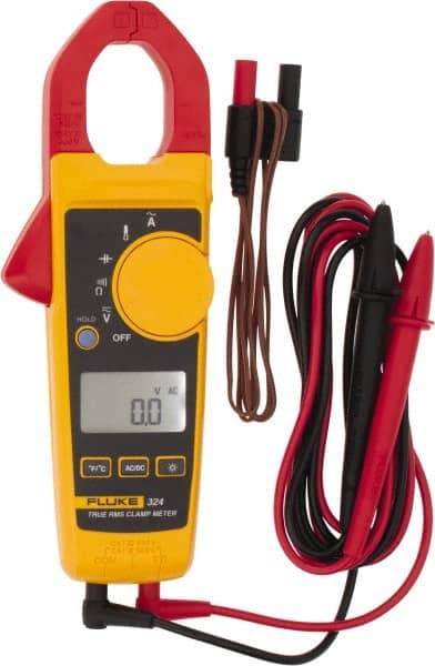 Fluke - 324, CAT IV, CAT III, Digital True RMS Clamp Meter with 1.18" Clamp On Jaws - 600 VAC/VDC, 400 AC Amps, Measures Voltage, Capacitance, Continuity, Current, Resistance, Temperature - Eagle Tool & Supply