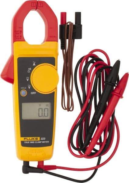 Fluke - 323, CAT IV, CAT III, Digital True RMS Clamp Meter with 1.18" Clamp On Jaws - 600 VAC/VDC, 400 AC Amps, Measures Voltage, Continuity, Current, Resistance - Eagle Tool & Supply