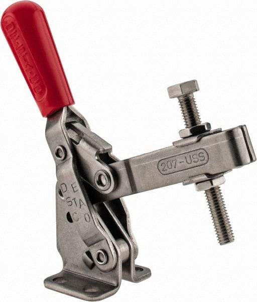 De-Sta-Co - 450 Lb Holding Capacity, Vertical Handle, Manual Hold Down Toggle Clamp - 57° Handle Movement, 99° Bar Opening, U-Bar, Flanged Base, Stainless Steel - Eagle Tool & Supply