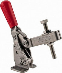 De-Sta-Co - 450 Lb Holding Capacity, Vertical Handle, Manual Hold Down Toggle Clamp - 57° Handle Movement, 99° Bar Opening, U-Bar, Flanged Base, Stainless Steel - Eagle Tool & Supply