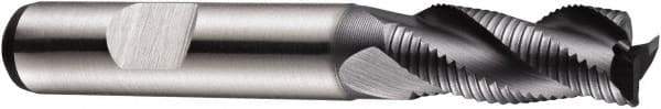 DORMER - 11mm Diam, Fine Pitch, 22mm LOC, 3 Flute Powdered Metal Roughing Square End Mill - AlCrN Finish, 79mm OAL, 12mm Shank Diam, Single End, Centercutting, 35° Helix - Eagle Tool & Supply