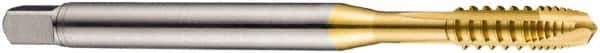 DORMER - M5x0.80 Metric Coarse, 3 Flute, TiN Finish, Cobalt Spiral Point Tap - Plug Chamfer, Right Hand Thread, 70mm OAL, 13mm Thread Length, 6mm Shank Diam, 6H Class of Fit, Series E422 - Exact Industrial Supply