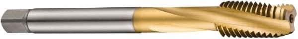 DORMER - M16x2.00 Metric Coarse 3 Flute 6H Bottoming Spiral Flute Tap - Cobalt, TiN Finish, 110mm OAL, Right Hand Flute, Right Hand Thread, Series E263 - Eagle Tool & Supply