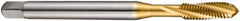 DORMER - M10x1.50 Metric Coarse 3 Flute 6H Bottoming Spiral Flute Tap - Cobalt, TiN Finish, 100mm OAL, Right Hand Flute, Right Hand Thread, Series E212 - Exact Industrial Supply