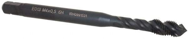 DORMER - M4x0.50 Metric Fine 3 Flute 6H Bottoming Spiral Flute Tap - Cobalt, Oxide Finish, 53mm OAL, Right Hand Flute, Right Hand Thread, Series E013 - Eagle Tool & Supply