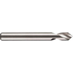 90° 8mm Diam 79mm OAL 2-Flute Solid Carbide Spotting Drill Bright/Uncoated, 22mm Flute Length, 8mm Shank Diam, RH Cut, Series R123