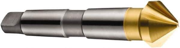 DORMER - 3 Flute 90° High Speed Steel Countersink - TiN Finish, 150mm OAL, Single End, Morse Taper Shank, Right Hand Cut - Eagle Tool & Supply