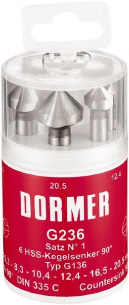 DORMER - 6 Piece, 1/4 to 0.8071" Head Diam, 90° Included Angle, Single End Countersink Set - Eagle Tool & Supply