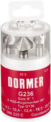 DORMER - 6 Piece, 1/4 to 0.8071" Head Diam, 90° Included Angle, Single End Countersink Set - Eagle Tool & Supply
