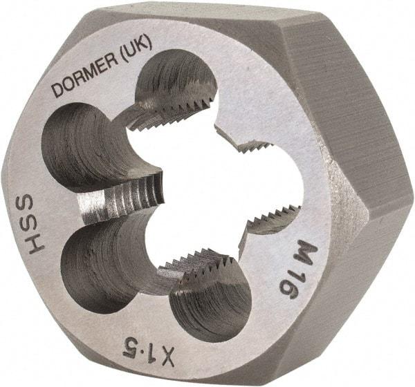 DORMER - M16x1.50 Metric Fine Thread, Right Hand Thread, Hex Rethreading Die - High Speed Steel, 5/8" Thick, Series F312 - Exact Industrial Supply