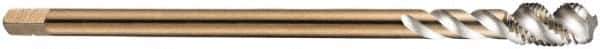 DORMER - M16x1.00 Metric Fine 4 Flute 6H Bottoming Spiral Flute Tap - Cobalt, Bright Finish, 100mm OAL, Right Hand Flute, Right Hand Thread, Series EX10 - Eagle Tool & Supply