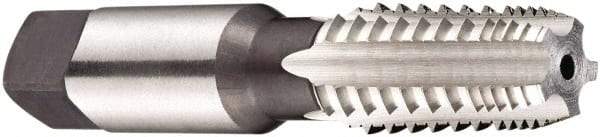 DORMER - 3/8-18 NPT, 5 Flutes, Bright Finish, High Speed Steel, Interrupted Thread Pipe Tap - 3.1496 Inch Overall Length, 0.7008 Inch Shank Diameter, 1-1/16 Inch Thread Length, 0.531 Inch Square Size, 0.7677 Inch Projection, Bottoming Chamfer, Series E711 - Eagle Tool & Supply