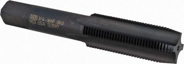 Union Butterfield - 3/4-16 UNF 3B 4 Flute Oxide Finish High Speed Steel Straight Flute Standard Hand Tap - Plug, Right Hand Thread, 4-1/4" OAL, 2" Thread Length, H3 Limit, Oversize - Eagle Tool & Supply