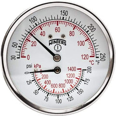 Winters - 3" Dial, 1/2 Thread, 0-200 Scale Range, Pressure Gauge - Center Back Connection Mount, Accurate to 0.03% of Scale - Eagle Tool & Supply