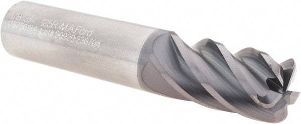 M.A. Ford - 3/4", 5 Flute, Single End, Solid Carbide, 1/8" Corner Radius End Mill - 4" OAL, 38° Helix, Right Hand Flute, 1-1/2" LOC, Right Hand Cut - Eagle Tool & Supply