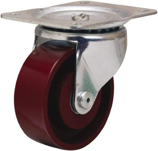 Hamilton - 4" Diam x 1-1/2" Wide x 5" OAH Top Plate Mount Swivel Caster - Cast Iron, 375 Lb Capacity, Straight Roller Bearing, 4 x 5-1/8" Plate - Eagle Tool & Supply