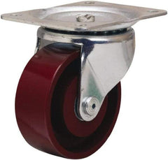 Hamilton - 4" Diam x 1-1/2" Wide x 5" OAH Top Plate Mount Swivel Caster - Cast Iron, 375 Lb Capacity, Straight Roller Bearing, 4 x 5-1/8" Plate - Eagle Tool & Supply