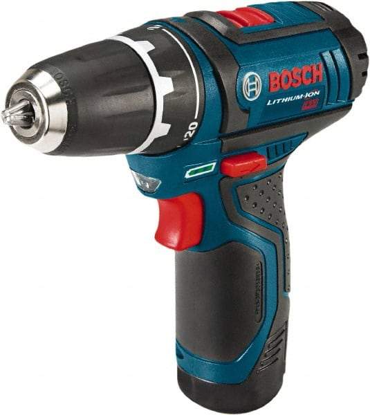 Bosch - 12 Volt 3/8" Chuck Pistol Grip Handle Cordless Drill - 0-350 & 0-1300 RPM, Reversible, 2 Lithium-Ion Batteries Included - Eagle Tool & Supply