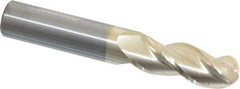 Accupro - 12mm Diam, 32mm LOC, 3 Flute Solid Carbide Ball End Mill - ZrN Finish, Single End, 75mm OAL, 12mm Shank Diam, Spiral Flute - Eagle Tool & Supply