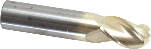 Accupro - 20mm Diam, 32mm LOC, 3 Flute Solid Carbide Ball End Mill - ZrN Finish, Single End, 100mm OAL, 20mm Shank Diam, Spiral Flute - Eagle Tool & Supply