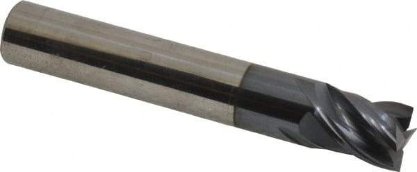 Accupro - 7/16", 9/16" LOC, 7/16" Shank Diam, 2-1/2" OAL, 4 Flute, Solid Carbide Square End Mill - Single End, AlTiN Finish, Spiral Flute, Variable° Helix, Centercutting, Right Hand Cut, Right Hand Flute - Eagle Tool & Supply