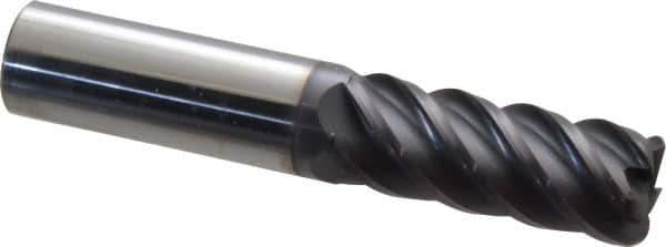 Accupro - 5/8", 5 Flute, Single End, Solid Carbide, 0.09" Corner Radius End Mill - 3-1/2" OAL, 45° Helix, Right Hand Flute, 1-5/8" LOC, Right Hand Cut - Eagle Tool & Supply