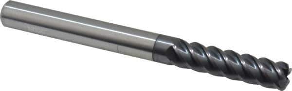 Accupro - 3/8", 5 Flute, Single End, Solid Carbide, 0.06" Corner Radius End Mill - 4" OAL, 45° Helix, Right Hand Flute, 1-1/2" LOC, Right Hand Cut - Eagle Tool & Supply